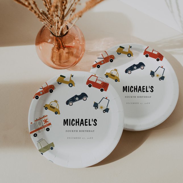 Cute City Cars Transportation Birthday Paper Plate (Creator Uploaded)