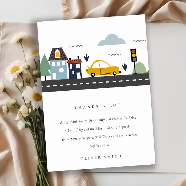 Cute City Urban Vehicle Cars Road Any Age Birthday Thank You Card (Creator Uploaded)
