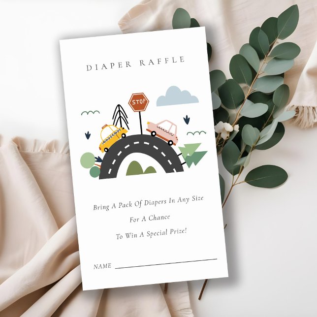 Cute City Urban Vehicle Diaper Raffle Baby Shower Enclosure Card (Creator Uploaded)