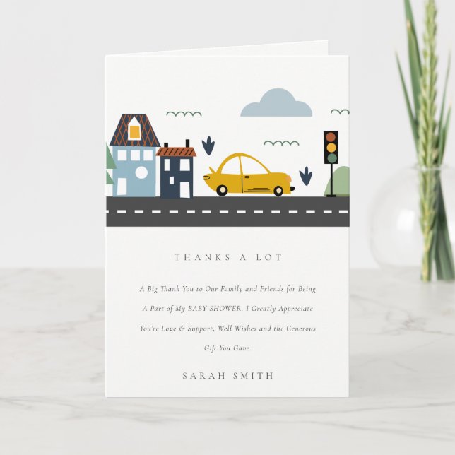 Cute Cityscape Urban Vehicle Cars Road Baby Shower Thank You Card (Front)
