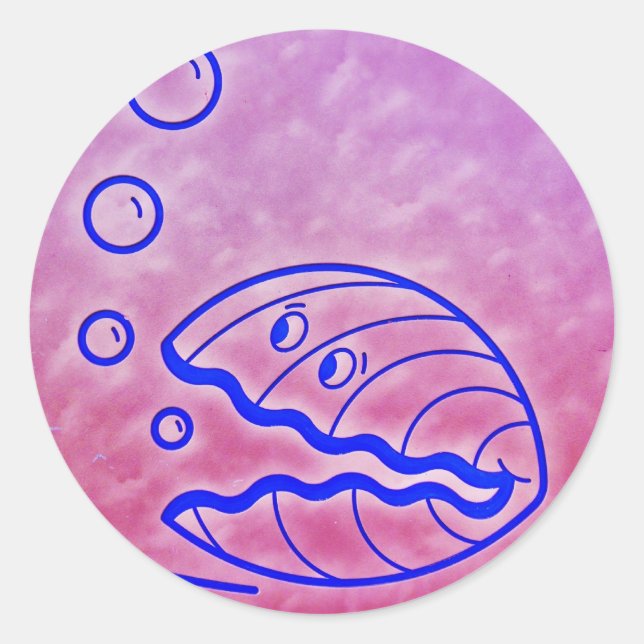 Cute Clam Shell Under the Sea Blue Purple Classic Round Sticker (Front)