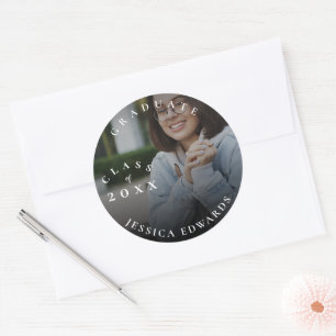 Cute Class of 2026 Photo Graduation Announcement Classic Round Sticker