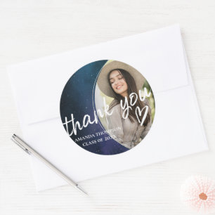 Cute Class Of 2026 Photo Graduation Thank You Classic Round Sticker