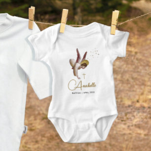 Cute Classic Angel Religious Baptism Christening  Baby Bodysuit