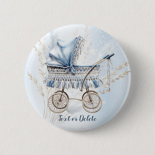 Cute Classic Baby Stroller Blue Floral Beautiful 6 Cm Round Badge