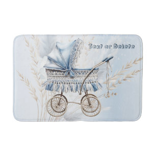 Cute Classic Baby Stroller Blue Floral Beautiful Bath Mat