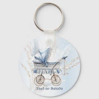 Cute Classic Baby Stroller Blue Floral Beautiful Key Ring