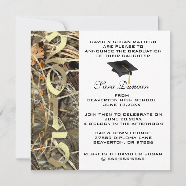 Cute Classic Camo Elegant 2015 Graduation Invites (Front)