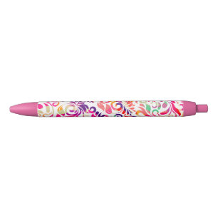 Cute classic colourful flowers pattern black ink pen