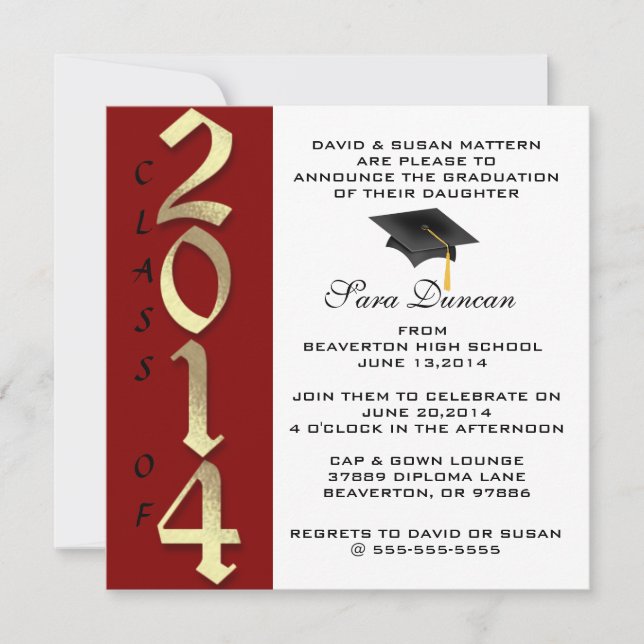 Cute Classic Elegant 2014 Graduation Invitation (Front)