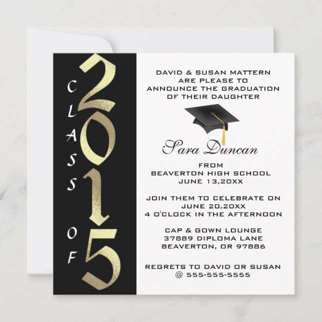 Cute Classic Elegant 2015 Graduation Invitation (Front)