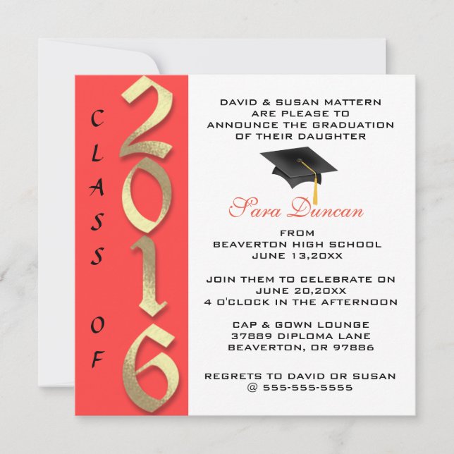 Cute Classic Elegant 2016 Graduation Invitation (Front)