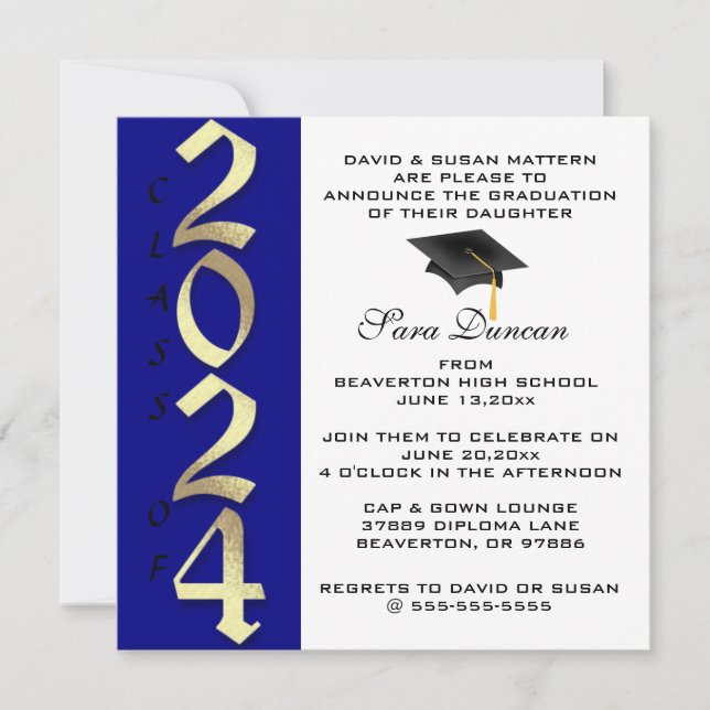 Cute Classic Elegant 2024 Graduation Invitation (Front)