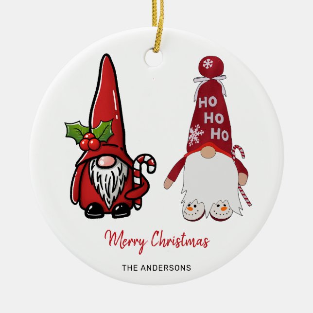 Cute Classic  Gnomes Custom Christmas Ceramic Tree Decoration (Front)