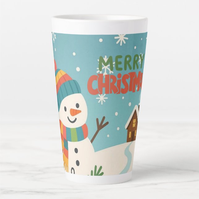 Cute, classic Merry Christmas snowman Latte Mug (Front)