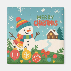Cute, classic Merry Christmas snowman Magnet