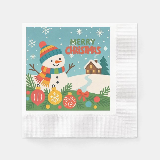 Cute, classic Merry Christmas snowman Napkin (Front)