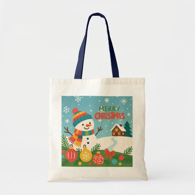 Cute, classic Merry Christmas snowman Tote Bag (Front)