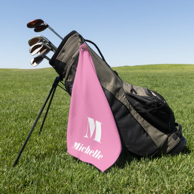 Cute Classic Name Initial Solid Colour Pink Golf Towel (Green)