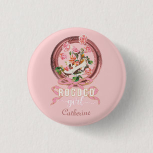 Cute Classic Pink Rococo Girl Roses Bow Shoe Name 3 Cm Round Badge