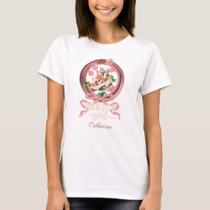 Cute Classic Pink Rococo Girl Roses Bow Shoe Name T-Shirt