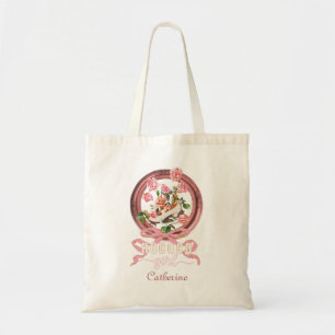 Cute Classic Pink Rococo Girl Roses Bow Shoe Name Tote Bag