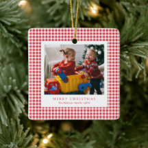 Cute Classic Red Gingham Family Photo Holiday