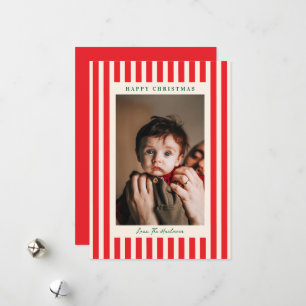 Cute Classic Red Stripe Photo Christmas Holiday Card