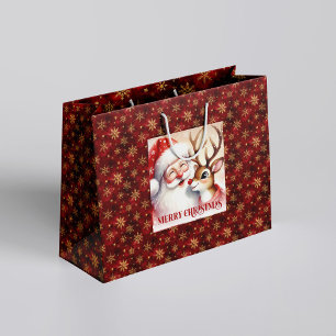 Cute Classic Santa Rudolph Holiday Gift Bag