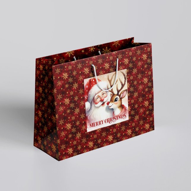 Cute Classic Santa Rudolph Holiday Gift Bag (Cute Classic Santa Rudolph Holiday Gift Bag)