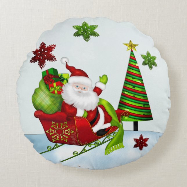 Cute Classic Santa Whimsey HOLIDAY DECOR ROUND Cushion (Front)