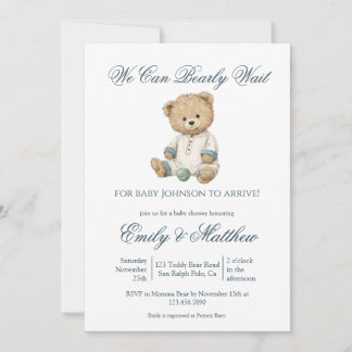 Cute Classic Simple Bear Baby Shower Invitation