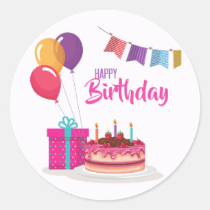 Cute Classic Trendy Modern Happy Birthday  Round Sticker