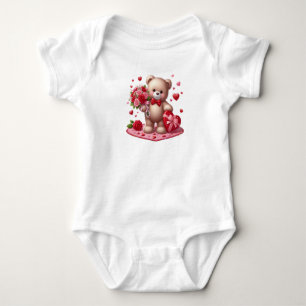 Cute, classic Valentine's day teddy bear Baby Bodysuit