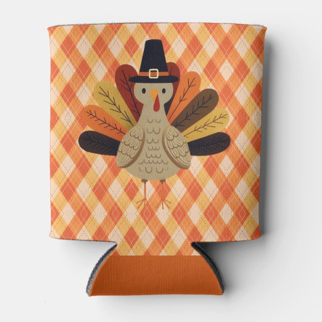 Cute, classic/vintage Thanksgiving Turkey Can Cooler (Front)