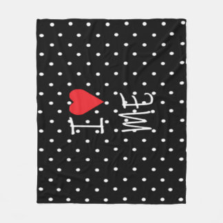 Cute Classy Black White Polka Dot Red Heart Love Fleece Blanket