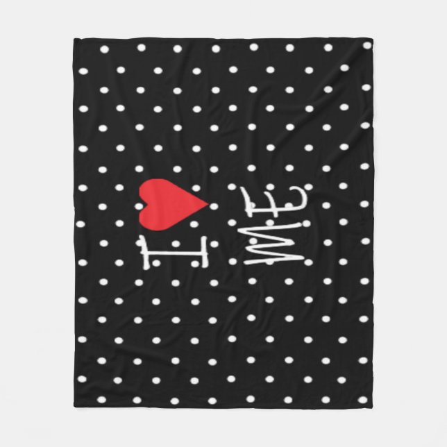 Cute Classy Black White Polka Dot Red Heart Love Fleece Blanket (Front)