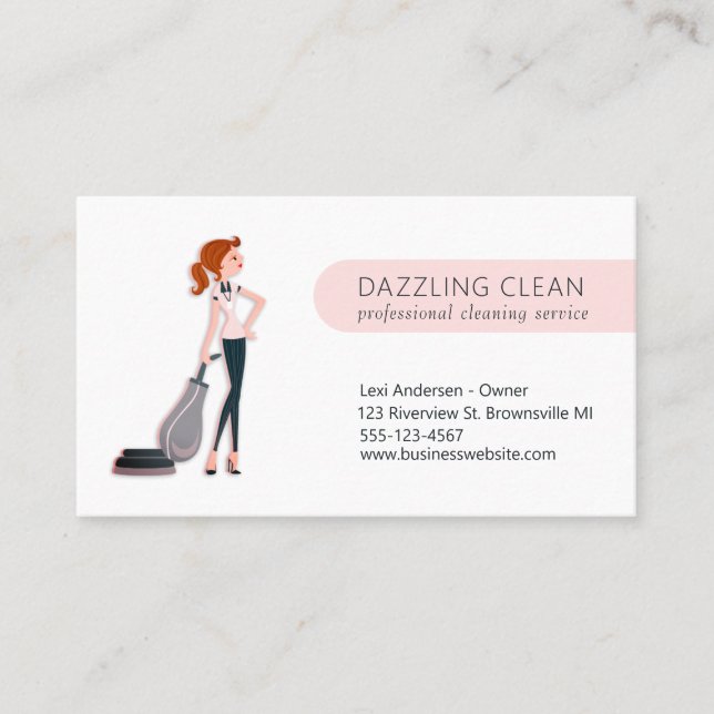 Cute Cleaning Maid House Clean Service Business Card (Front)