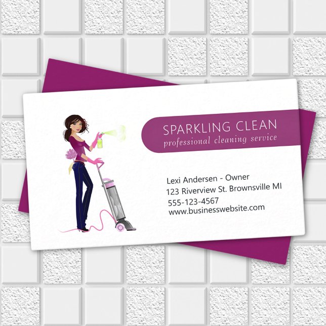 Cute Cleaning Maid Vacuum House Clean Service Business Card (Creator Uploaded)