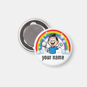Cute Cleaning Mascot Rainbow Cartoon Design Art Magnet