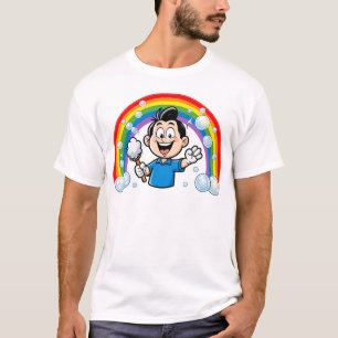 Cute Cleaning Mascot Rainbow Cartoon Design Art T-Shirt