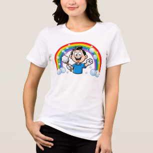 Cute Cleaning Mascot Rainbow Cartoon Design Art Tri-Blend Shirt