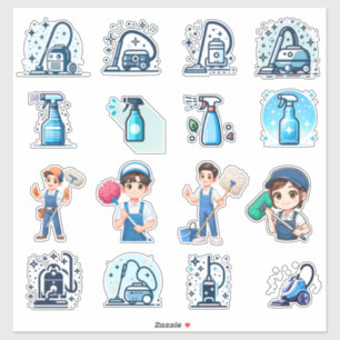 Cute Cleaning Service Icons & Characters – Vector 