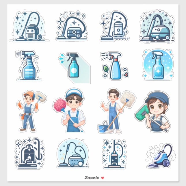 Cute Cleaning Service Icons & Characters – Vector  (Sheet)