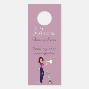 Cute Cleaning Service Lady Vacuuming Door Hanger