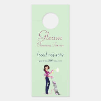 Cute Cleaning Service Lady Vacuuming Door Hanger