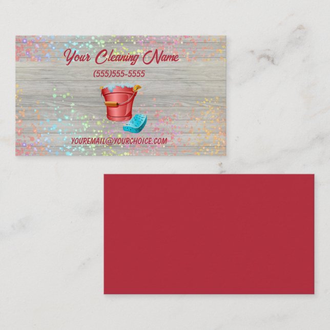 Cute Cleaning Service Supplies Bucket Business Card (Front/Back)