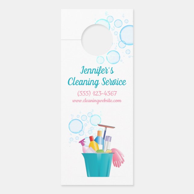 Cute Cleaning Supplies House Cleaning Service Door Hanger (Front)