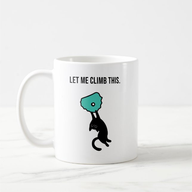 Cute Climbing Cat Catches Climbing Hold Coffee Mug (Left)