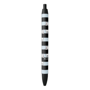 Cute Climbing Cats on Black and Blue Stripes Ink Pen